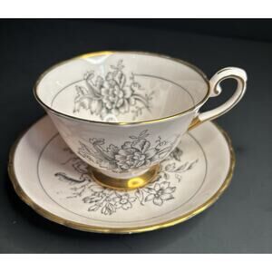 Tuscan Bone China Tea Cup & Saucer Floral Painted Design Gold Trim